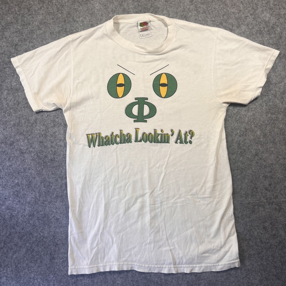 Fruit of the Loom Whatcha Lookin At Graphic‎ T-Shirt Small White Vintage Style